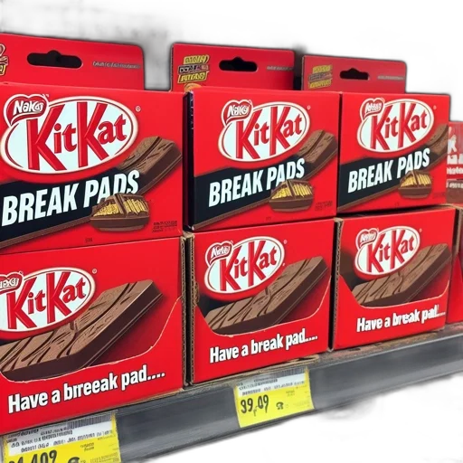 food, kitkat, break, pads, displayed, store, shelf, red transparent PNG cut-out