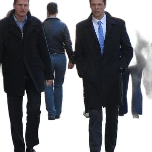 jacket, 3d render, snow, two, men, black, coats, walking transparent PNG cut-out