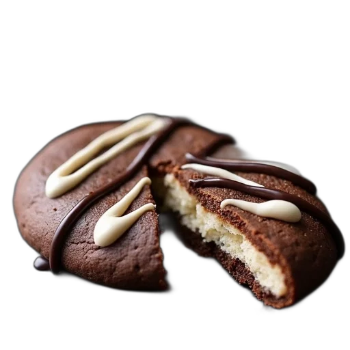 food, photorealistic, close-up, view, chocolate-covered, cookie, white, icing transparent PNG cut-out