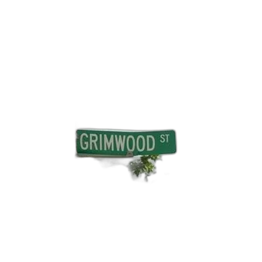 3d render, green, street, sign, reading, grimwood, mounted, wooden transparent PNG cut-out