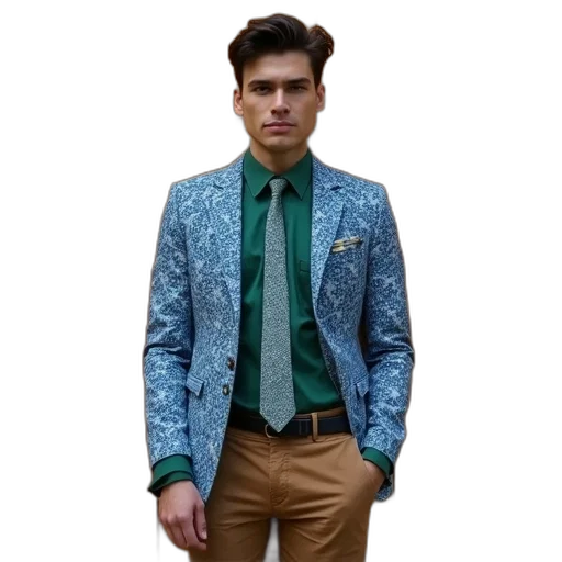 jacket, 3d render, photorealistic, green, earth tones, blue, colorful, person transparent PNG cut-out