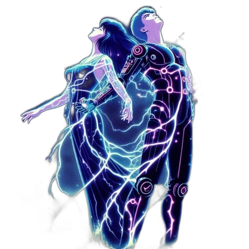 jacket, robot, concept art, cyberpunk, vaporwave, comic book art, neon lights, outer space transparent PNG cut-out