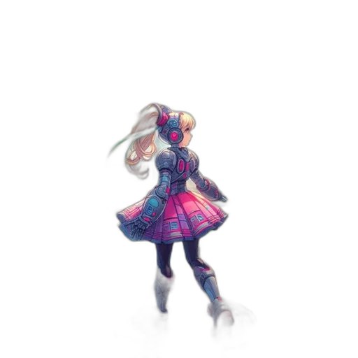 dress, robot, weapon, jacket, pixel art, concept art, 3d render, fantasy art transparent PNG cut-out