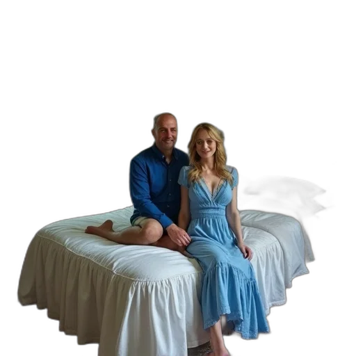 furniture, dress, photorealistic, 3d render, blue, man, woman, sitting transparent PNG cut-out