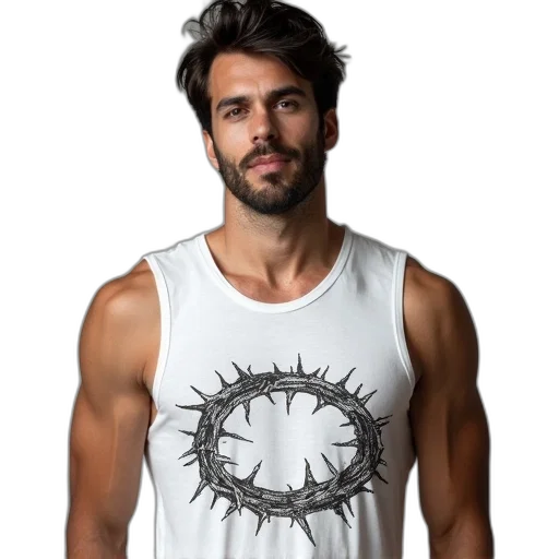 cyberpunk, fantasy art, man, wearing, white, tank, top, detailed transparent PNG cut-out