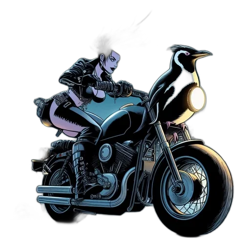 comic book art, concept art, cyberpunk, cartoon, motorcyclist, rides, through, nighttime transparent PNG cut-out