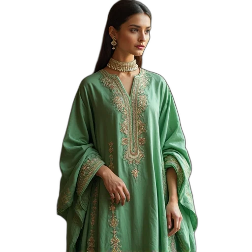 dress, green, designer, pure, chanderi, embroidery, material, embroidered transparent PNG cut-out