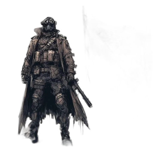jacket, weapon, mask, sword, concept art, fantasy art, cyberpunk, pixel art transparent PNG cut-out