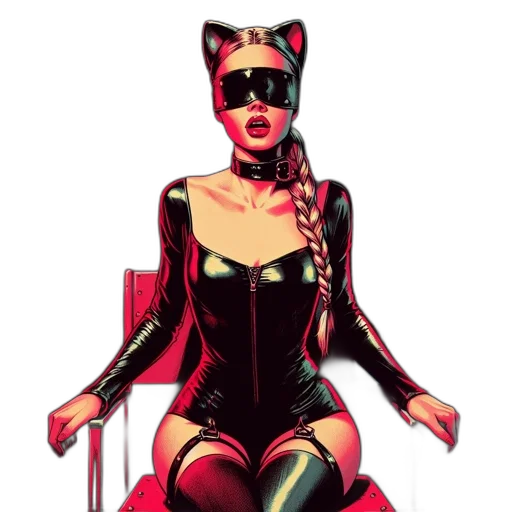comic book art, concept art, cyberpunk, pixel art, neon lights, red, woman, shiny transparent PNG cut-out
