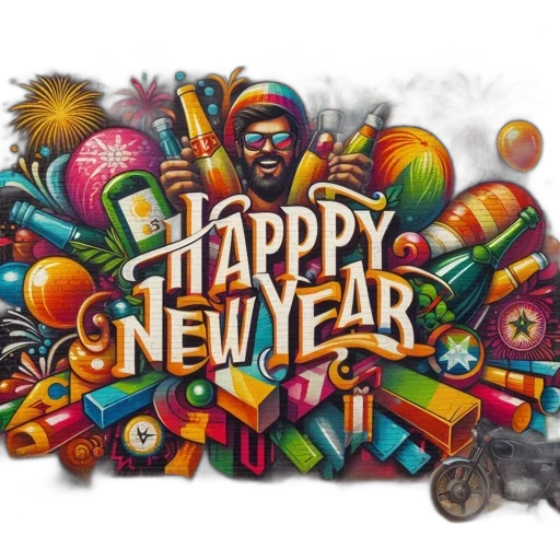 outdoor, mural, featuring, happy, new, year, large, letters transparent PNG cut-out
