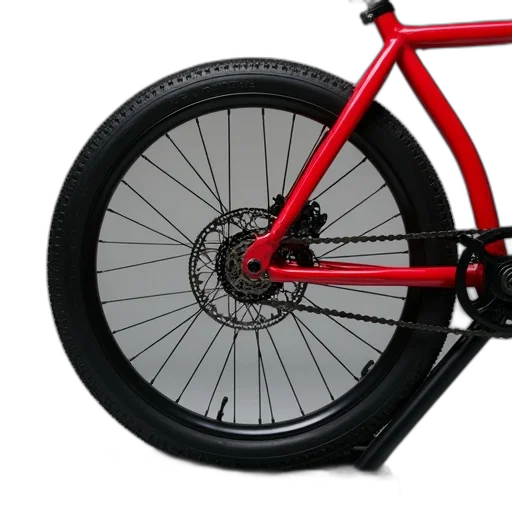3d render, photorealistic, red, close-up, bicycle, wheel, frame, black transparent PNG cut-out