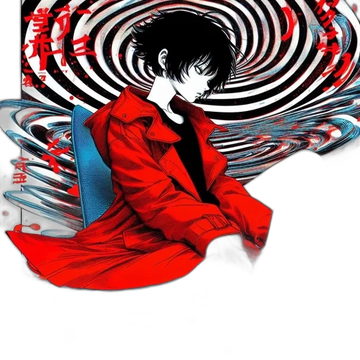 umbrella, hair, jacket, dress, comic book art, concept art, cyberpunk, anime transparent PNG cut-out
