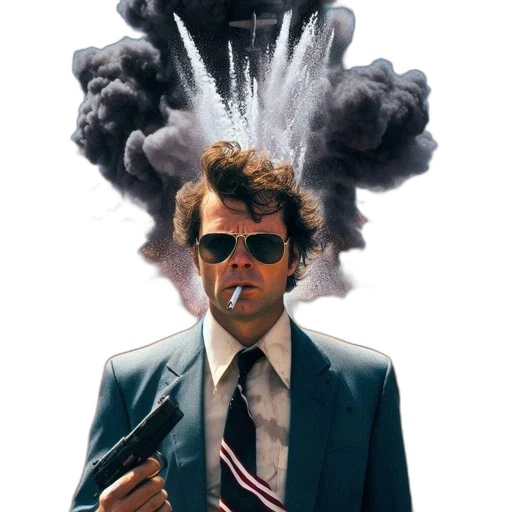 jacket, staff, hair, robot, concept art, comic book art, cyberpunk, vaporwave transparent PNG cut-out