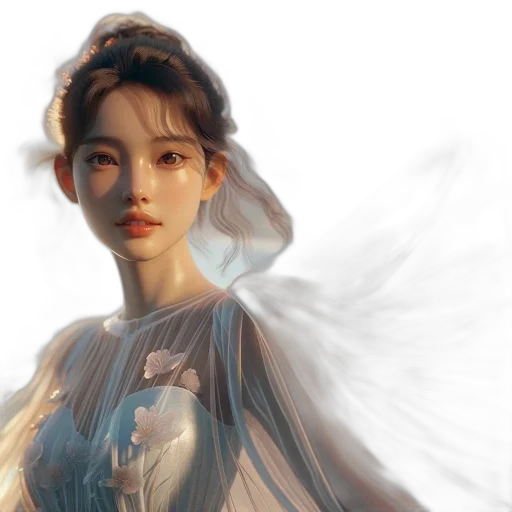 face, dress, fantasy art, photorealistic, concept art, 3d render, pastel, blue transparent PNG cut-out