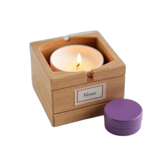 wooden, box, lit, candle, inside, placed, white, background transparent PNG cut-out