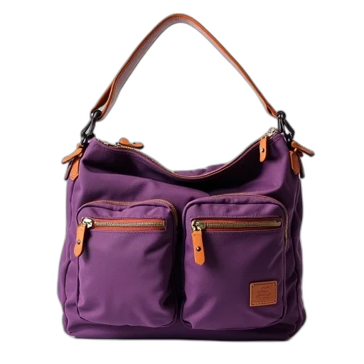 purple, shoulder, bag, brown, leather, trim, zipper, closure transparent PNG cut-out