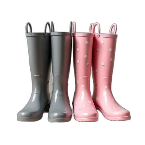 shoes, pair, grey, rain, boots, pink, polka, dots transparent PNG cut-out