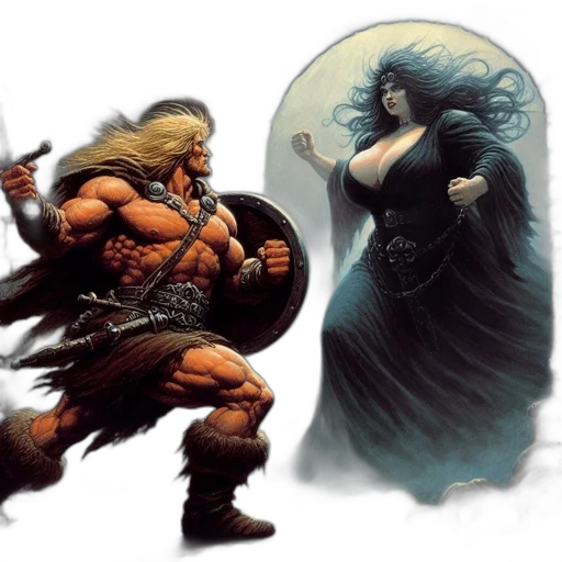 comic book art, concept art, fantasy art, muscular, man, battle, gear, wielding transparent PNG cut-out