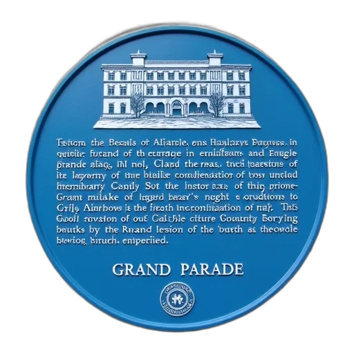 building, blue, plaque, detailed, illustration, text, describing, history transparent PNG cut-out