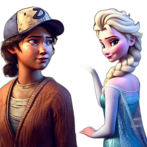 concept art, fantasy art, comic book art, 3d render, snow, two, female, characters transparent PNG cut-out