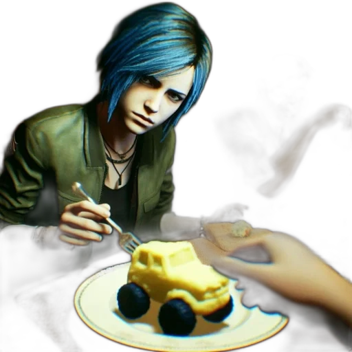 food, photorealistic, concept art, 3d render, fantasy art, neon lights, blue, two transparent PNG cut-out