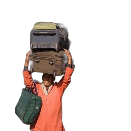 jacket, 3d render, man, orange, shirt, carries, luggage, his transparent PNG cut-out