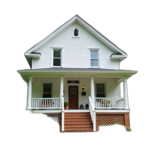 building, furniture, staff, 3d render, photorealistic, charming, two-story, house transparent PNG cut-out