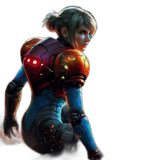 robot, face, concept art, fantasy art, comic book art, cyberpunk, woman, armored transparent PNG cut-out
