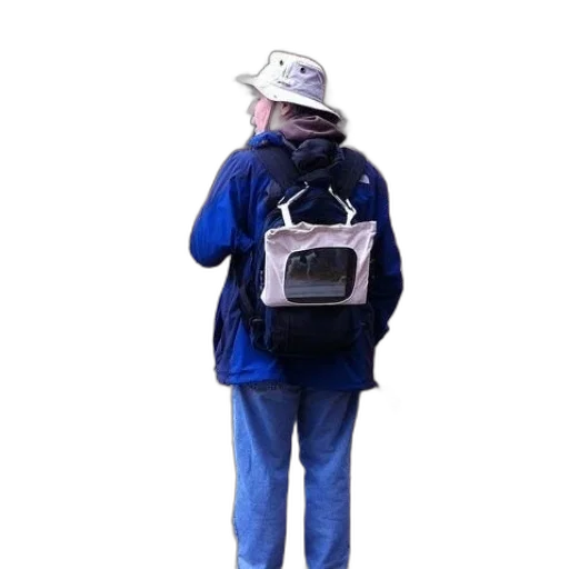 jacket, hat, staff, robot, 3d render, concept art, photorealistic, person transparent PNG cut-out