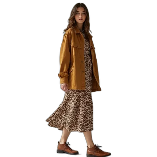 jacket, dress, earth tones, golden transparent PNG cut-out