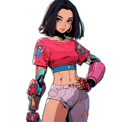 robot, jacket, weapon, dress, concept art, cyberpunk, comic book art, pixel art transparent PNG cut-out