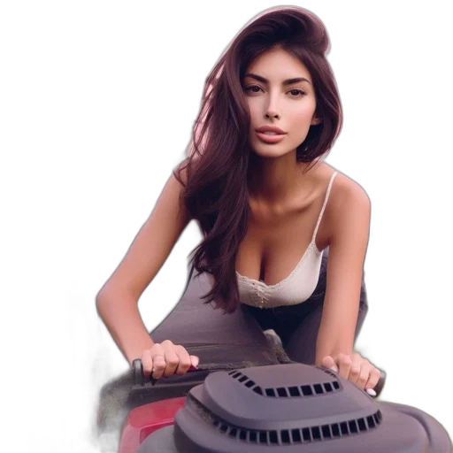 photorealistic, oil painting, young, woman, white, tank, top, leans transparent PNG cut-out