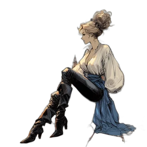 dress, staff, shoes, jewelry, concept art, fantasy art, watercolor, comic book art transparent PNG cut-out
