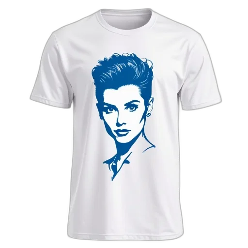 cartoon, white, t-shirt, blue, graphic, print, stylized, woman transparent PNG cut-out
