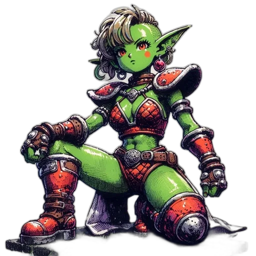 staff, fantasy art, concept art, pixel art, comic book art, green, green-skinned, female transparent PNG cut-out