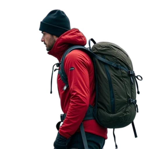 jacket, 3d render, red, marmot, alpine, hydrant, backpack transparent PNG cut-out