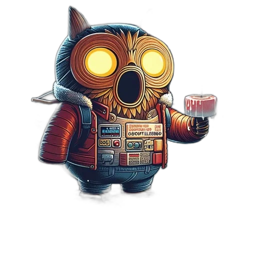 robot, cyberpunk, pixel art, concept art, comic book art, anthropomorphic, owl, gadgets transparent PNG cut-out