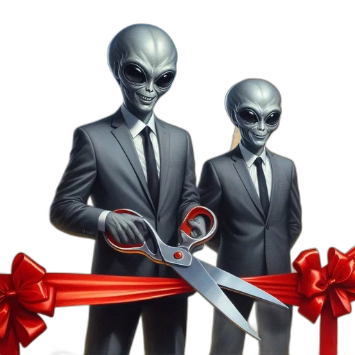 concept art, 3d render, fantasy art, outer space, two, aliens, formal, suits transparent PNG cut-out