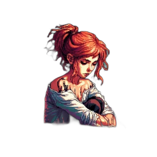 face, staff, dress, hair, pixel art, comic book art, concept art, fantasy art transparent PNG cut-out