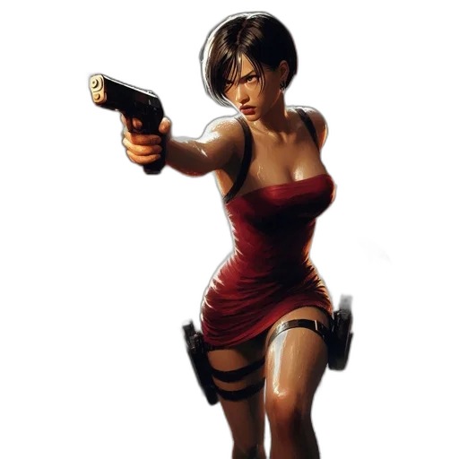 weapon, dress, concept art, 3d render, pixel art, comic book art, woman, red transparent PNG cut-out