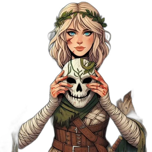 mask, staff, face, jacket, fantasy art, concept art, pixel art, comic book art transparent PNG cut-out
