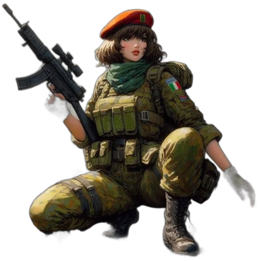 weapon, staff, concept art, pixel art, photorealistic, 3d render, female, soldier transparent PNG cut-out
