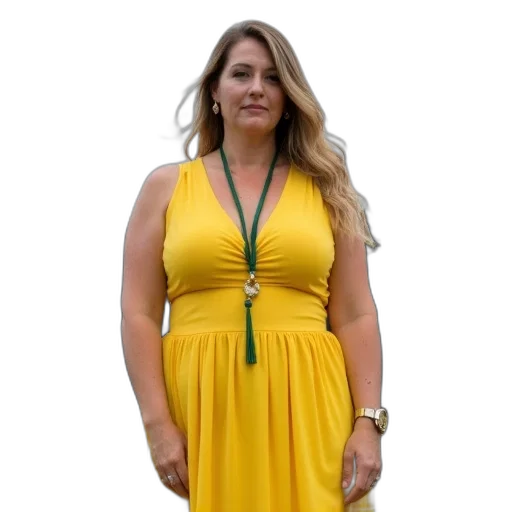 dress, staff, jewelry, golden, green, earth tones, woman, yellow transparent PNG cut-out