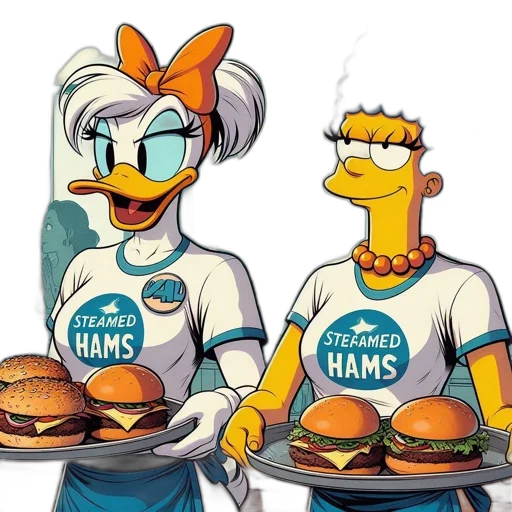 food, concept art, cartoon, comic book art, two, animated, characters, duck transparent PNG cut-out