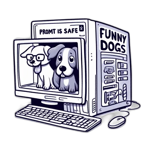 cartoon, amusing, setup, featuring, desktop, monitor, showing, two transparent PNG cut-out