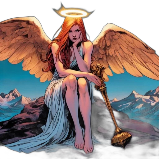 comic book art, fantasy art, concept art, pixel art, angelic, figure, red, hair transparent PNG cut-out