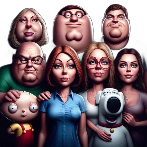 concept art, 3d render, cartoon, comic book art, detailed, representation, family, guy transparent PNG cut-out