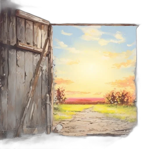 furniture, concept art, photorealistic, oil painting, watercolor, sunset, fog, forest transparent PNG cut-out