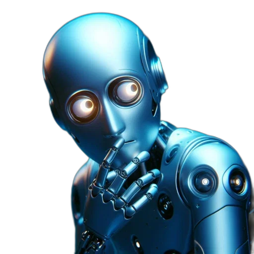 robot, cyberpunk, 3d render, concept art, vaporwave, blue, anthropomorphic, glowing transparent PNG cut-out