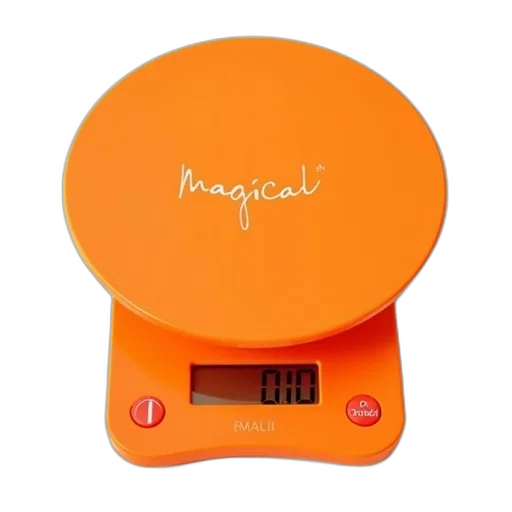 bright, orange, kitchen, scale, large, round, flat, base transparent PNG cut-out